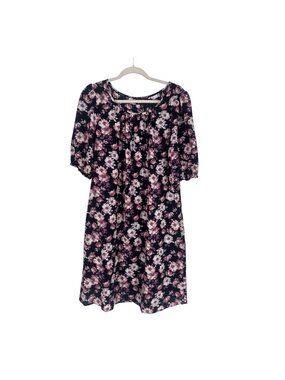 Connected Apparel Navy Floral Sheath Dress 12 Puff Sleeve NWT Modest Church